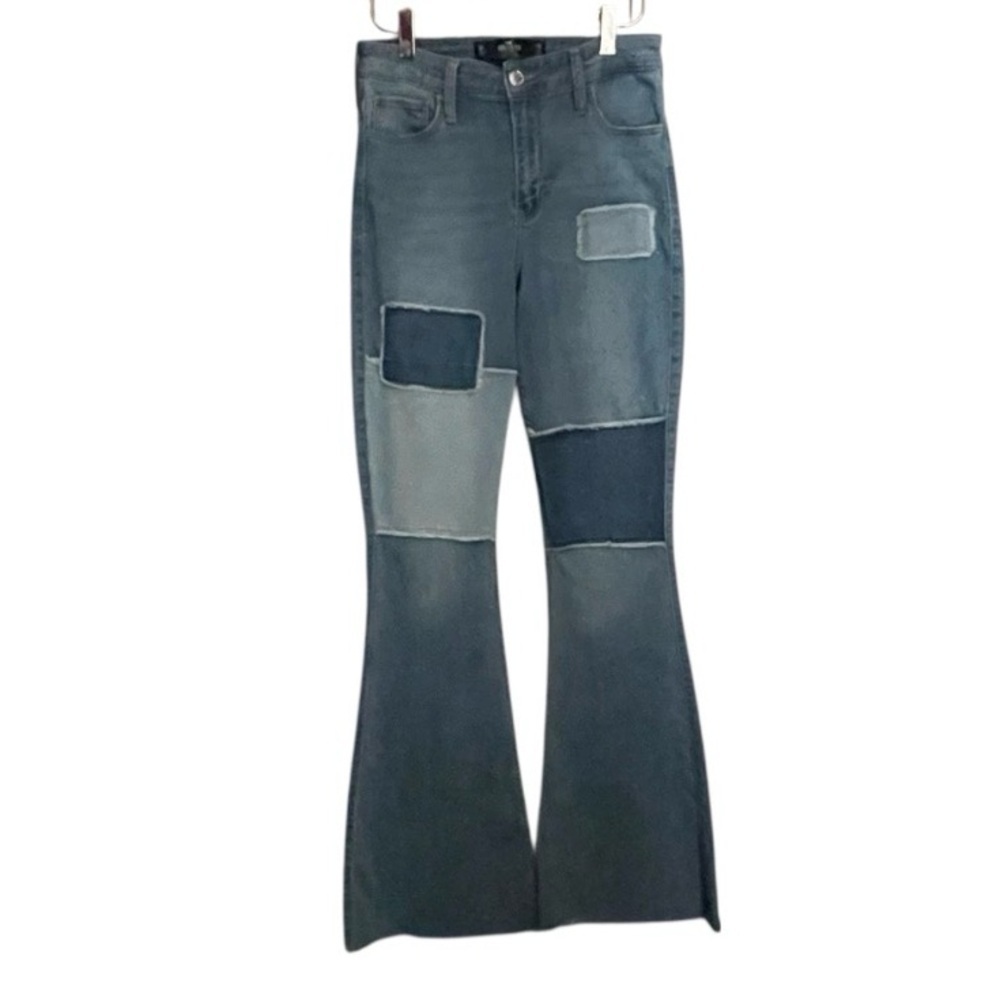 Hollister High Rise Flare Jeans Patchwork Soft Stretch Sz 26 - Picture 2 of 5